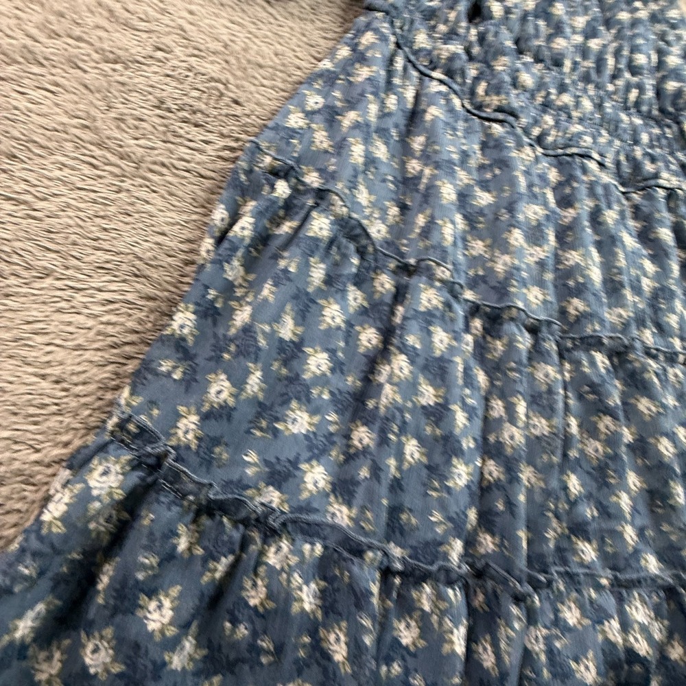 Trixxi Women 1X Off Shoulder Dress Blue Floral Cottagecore Peasant Boho Ruffle - Picture 3 of 8